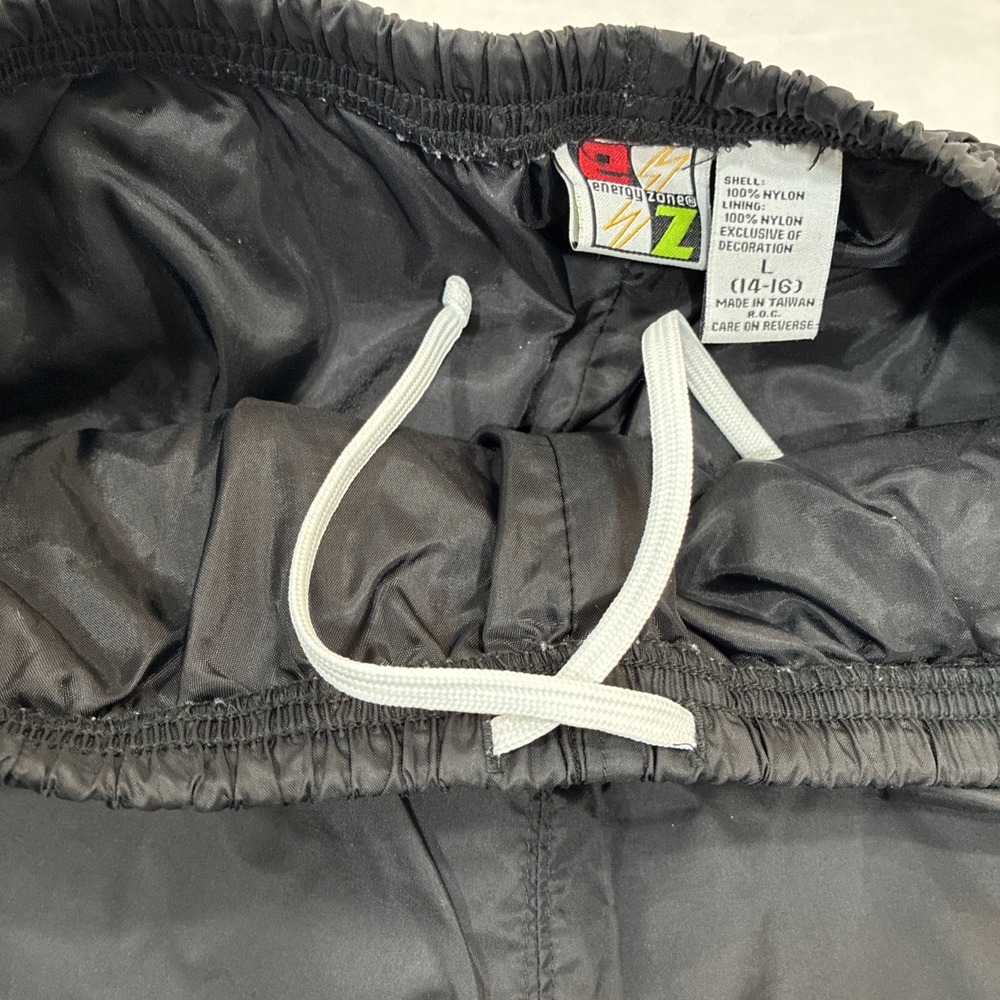 90s Energy‎ Zone Track Pants Large Black Green Nylon Jogger Windbreaker Baggy - Picture 7 of 12